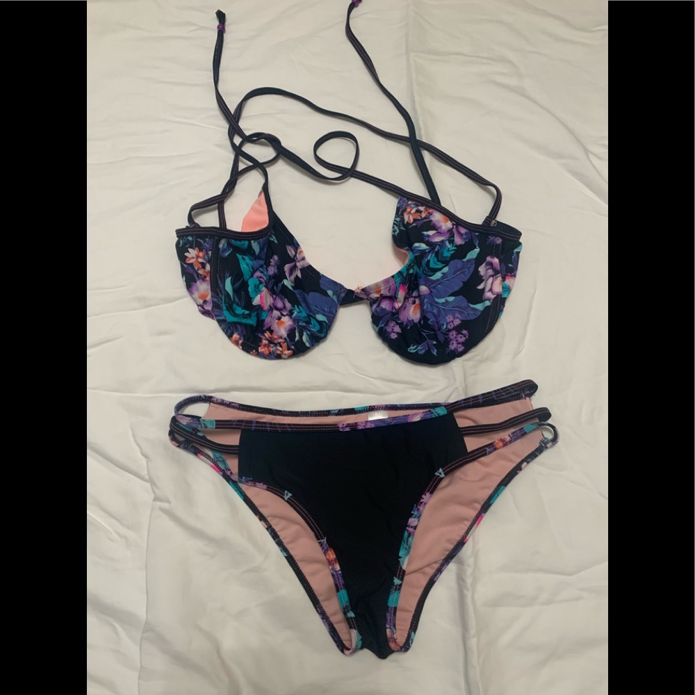 Black Floral Print Swimsuit